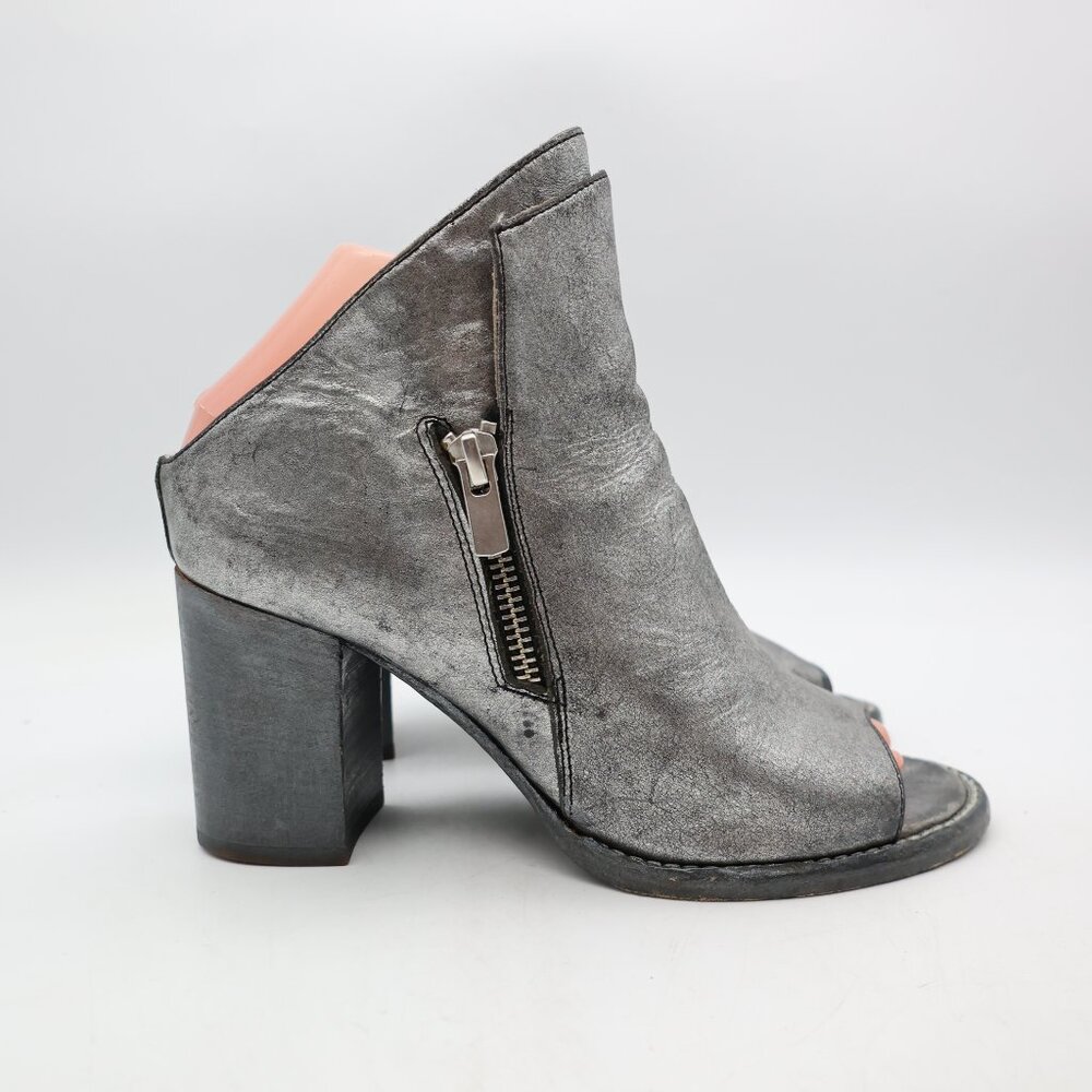 Officine Creative Mules Silver Leather Women's EU 36 Bootie Peep Toe Mid-Heel